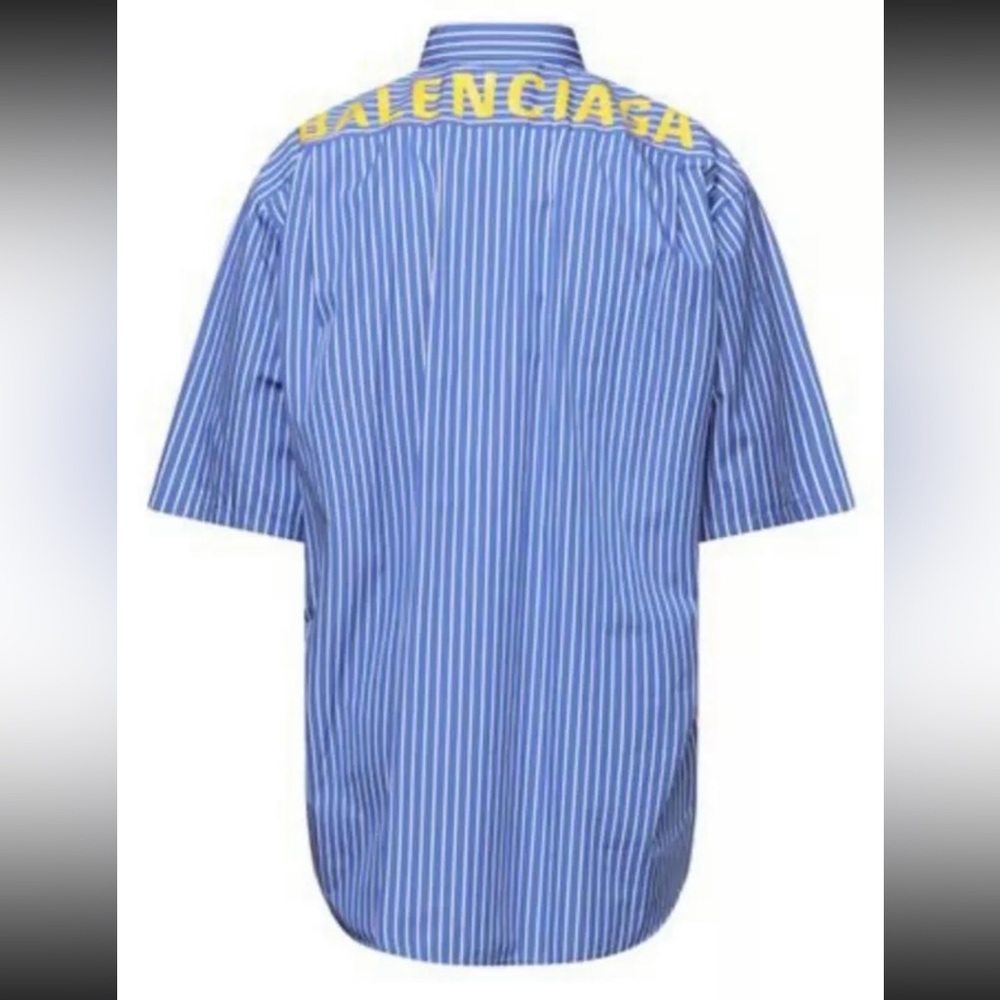 Balenciaga Men's Striped Short-Sleeve Shirt - Blue White